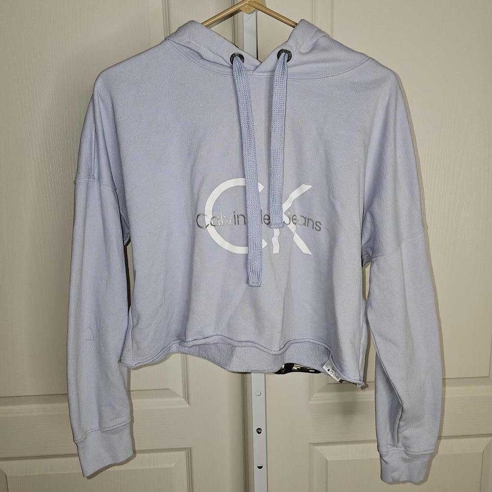 Calvin Klein Jeans Light Blue Cropped Hoodie - Picture 1 of 3